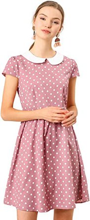Allegra K Women's Peter Pan Collar Short Sleeves Halloween Party Contrast A-Line Polka Dots Dress at Amazon Women’s Clothing store
