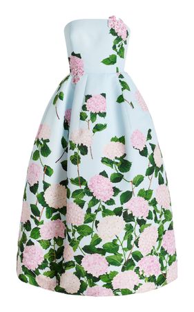 Degrade Hydrangea Faille Tea Length Dress By Oscar De La Renta | Moda Operandi
