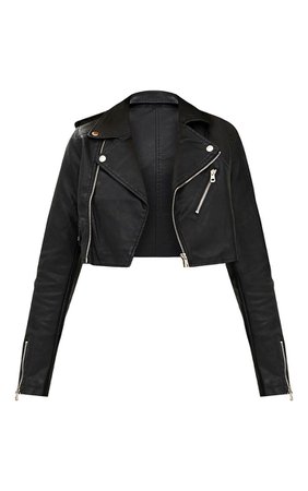 Black Cropped Pu Biker Jacket | PrettyLittleThing