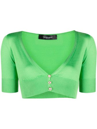 Versace Cropped V-neck Cardigan In Green | ModeSens