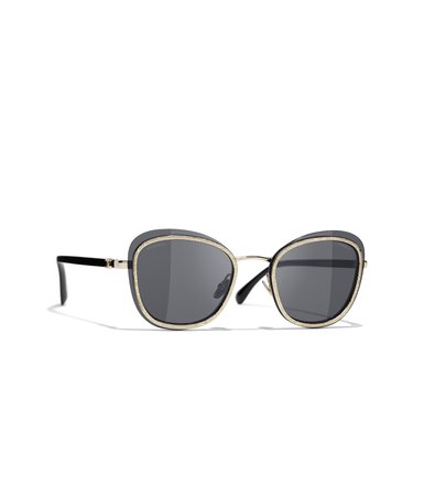 Pantos Sunglasses Black & Gold eyewear | CHANEL