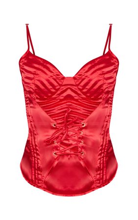 Red Strappy Quilt Detail Corset | Co-Ords | PrettyLittleThing
