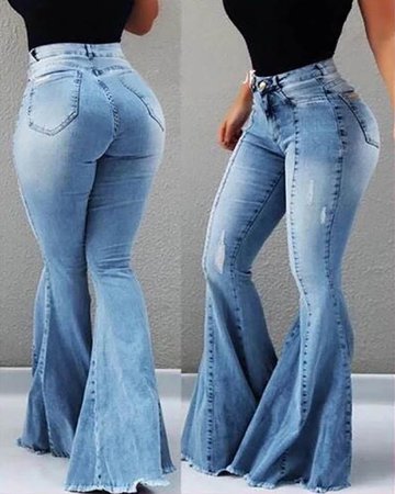 Pockets Bell-bottomed Denim Pants Online. Discover hottest trend fashion at chicme.com