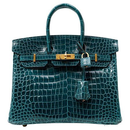 Hermès Ocean Green Porosus Crocodile 25 cm Birkin Bag For Sale at 1stDibs
