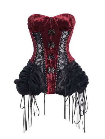Gothic Black and Red Bustier Corset Lace-up Top Drawstring Hem