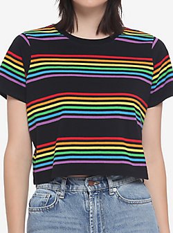 Rainbow Stripe Girls Crop T-Shirt - Hot Topic