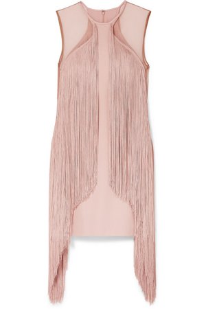 Stella McCartney | Tulle-paneled fringed stretch-cady mini dress | NET-A-PORTER.COM