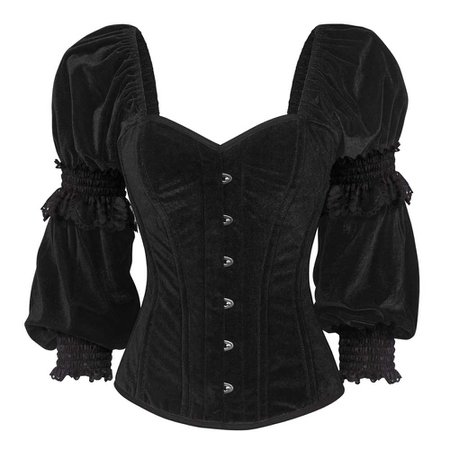 VG London Gothic overbust corset with attached puff sleeves black velve