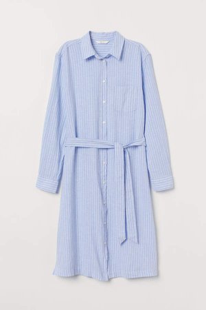 Linen-blend Shirt Dress - Blue