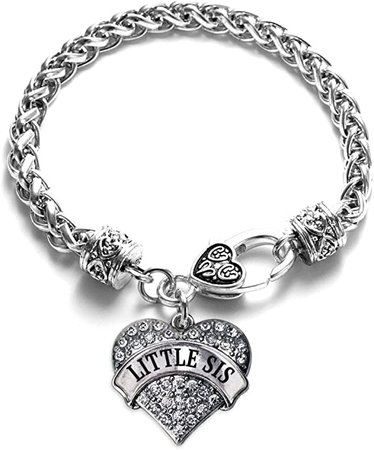 Amazon.com: Inspired Silver - Little Sis Braided Bracelet for Women - Silver Pave Heart Charm Bracelet with Cubic Zirconia Jewelry : Everything Else