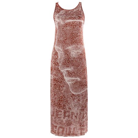 JEAN PAUL GAULTIER Femme S/S 2001 Rust Brown Constellation Faces Maxi Dress For Sale at 1stDibs