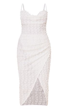 White Lace Cowl Neck Lace Up Back Midi Dress | PrettyLittleThing USA