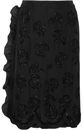 Ruffled Embellished Silk-chiffon Skirt - Black
