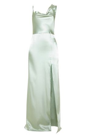 Sage Green Satin Cowl Neck Maxi Dress | PrettyLittleThing