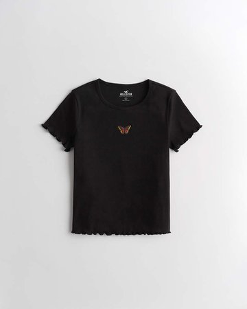 Girls Embroidered Baby Tee | Girls New Arrivals | HollisterCo.com black