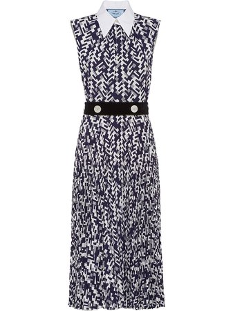 Shop blue & white Prada geometric-print belted midi-dress with Express Delivery - Farfetch
