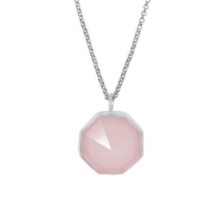 OUTLET Necklace with pink chalcedony octagon pendant in silver