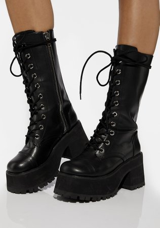 Delias Vegan Leather Mid Calf Platform Boots | Dolls Kill