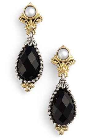 'Nykta' Pearl & Black Onyx Drop Earrings