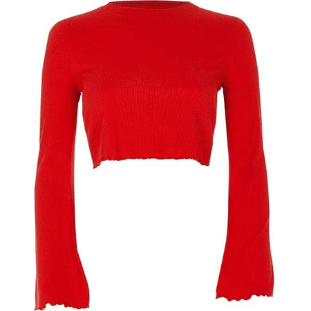 River Island Red Long Bell Sleeve Ribbed Crop Top ($32)