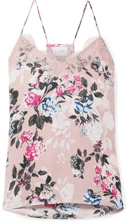 The Racer Lace-trimmed Floral-print Silk-georgette Camisole - Pink