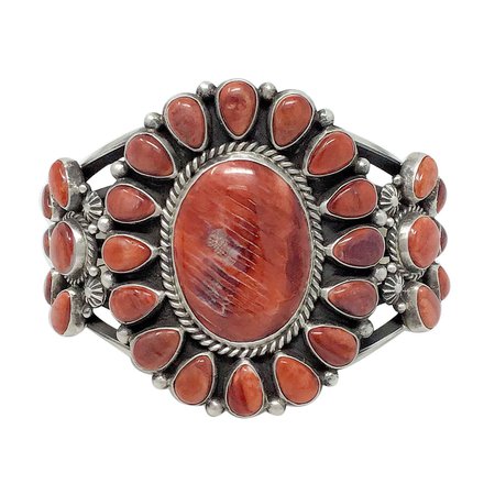 Tyler Brown Navajo Handmade Double Cluster Red Spiny Oyster Shell Bracelet