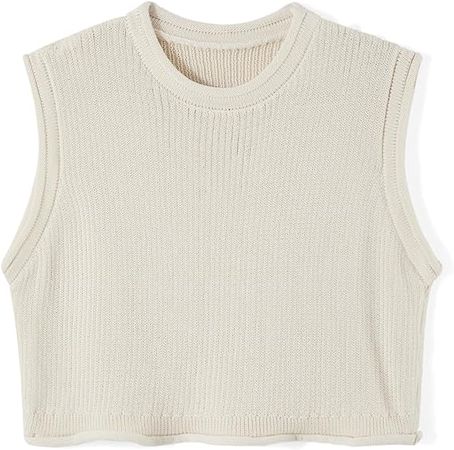 Karwuiio Women Summer Ribbed Knit Sweater Vests Crew Neck Cap Sleeve Casual Crop Tank Tops Pullovers at Amazon Women’s Clothing store