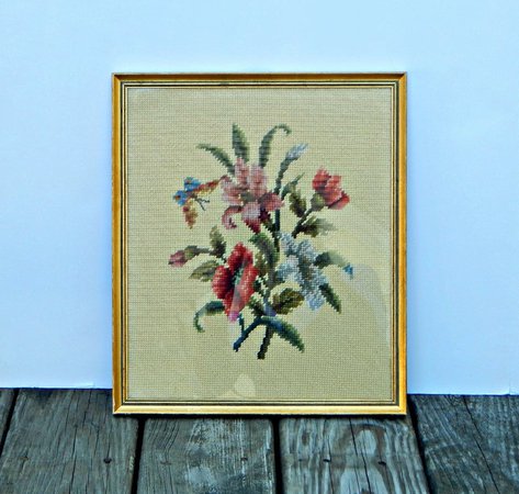 Vintage Floral Wool Needlepoint Framed Picture 1960s 60s | Etsy