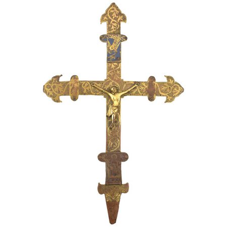 Processional Cross with Christ. Copper, Enamel. Limoges, France For Sale at 1stdibs
