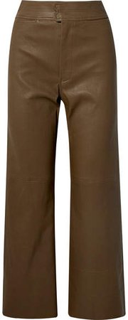 Monterey Leather Straight-leg Pants - Army green