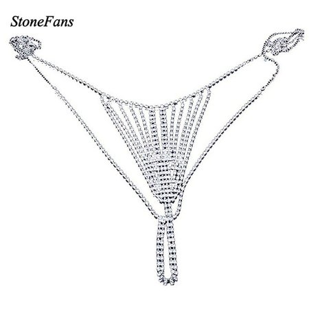 Women Rhinestone Underwear Body Chain, Crystal Belly Waist Chain Thong