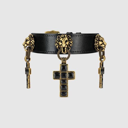 Leather bracelet with black cross pendants