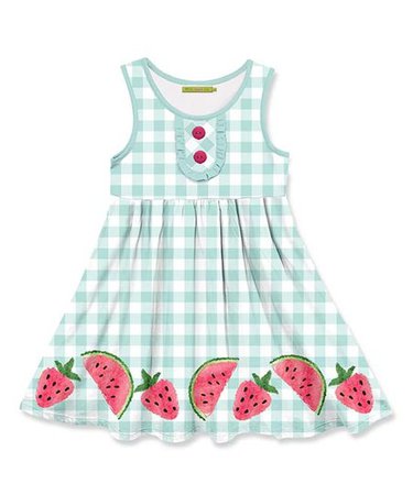 Millie Loves Lily Mint Gingham Watermelon Strawberry Button-Accent Sleeveless A-Line Dress - Infant, Toddler & Girls | Best Price and Reviews | Zulily