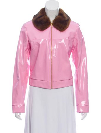 Staud Faux Fur-Trimmed Patent Leather Jacket - Clothing - WSTFG20805 | The RealReal