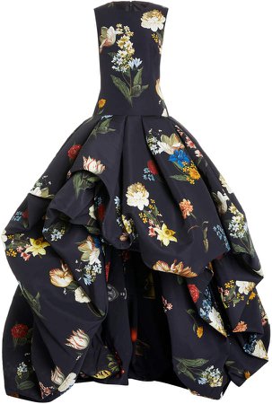 Oscar de la Renta High-Low Floral Sleeveless Gown