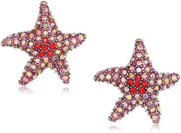Betsey Johnson "Crabby Couture" Pink Starfish Stud Earrings, Coral, One Size: Jewelry
