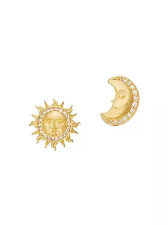 Shop Temple St. Clair Sole Luna 18K Yellow Gold & 0.17 TCW Diamond Moon & Star Stud Earrings | Saks Fifth Avenue