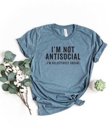 Simply Sage Market Slate & Black Im Not Antisocial Im Selectively Social Crewneck Tee - Women | Best Price and Reviews | Zulily