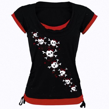 scene red + skull fitted top