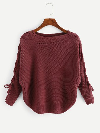 Lace Up Solid SweaterFor Women-romwe