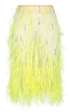Feather-Embroidered Tulle Midi Skirt By Des Phemmes | Moda Operandi