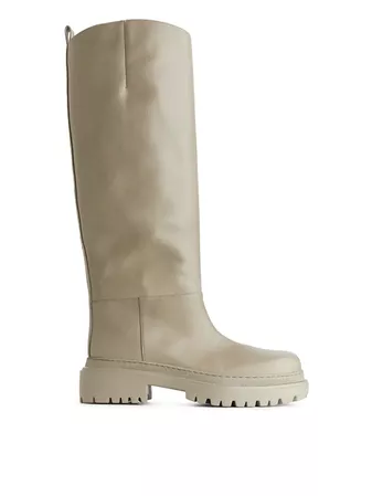 High-Shaft Chunky Leather Boots - Beige - Shoes - ARKET DK