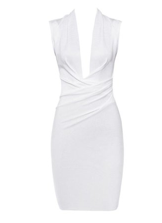 Sleeveless Draped Front Bandage Dress- White– Oh Szafa