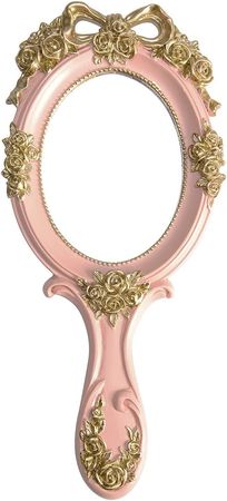 Taywes Vintage Decor Handheld Mirror with Handle - Princess Decor Hand Mirror with Roses - Oval Shape White Cute Hand held Mirror for Women Girls Kids : Beauty & Personal Care