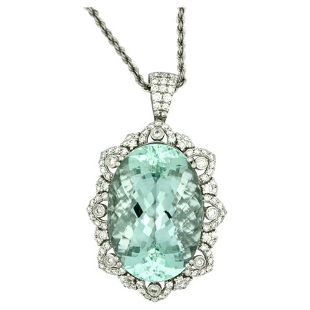 Platinum, Aquamarine and Diamond Pendant-Necklace For Sale at 1stDibs