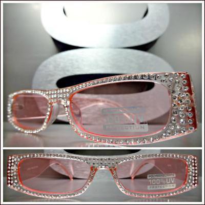 Classy Elegant Exotic Retro Style SUNGLASSES Pink Frame & Lens Bling Rhinestones | eBay