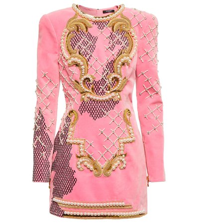 Balmain - Embellished velvet minidress | Mytheresa