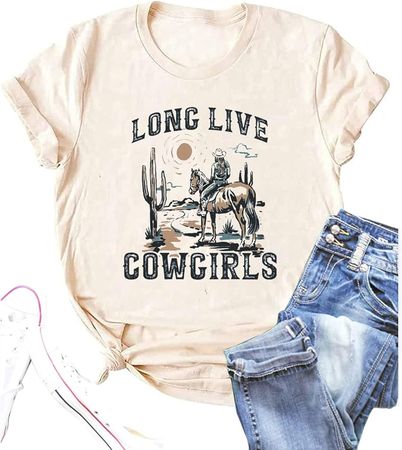 Amazon.com: Long Live Cowgirls Shirts Women Western Vintage Graphic Tees Funny Letter Print Country Music Tshirt : Clothing, Shoes & Jewelry