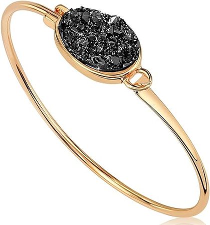 Amazon.com: Black and Gold Bracelet for Women - Gold and Black Bracelet for Women, Gold and Black Bracelets for Women, Black Bangles for Women Black Jewelry Gold Tone Simulated Druzy Black Cuff Bracelet for Women: Clothing, Shoes & Jewelry