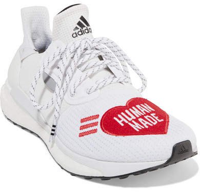 Pharrell Williams Human Made Solar Hu Appliquéd Mesh And Neoprene Sneakers - White